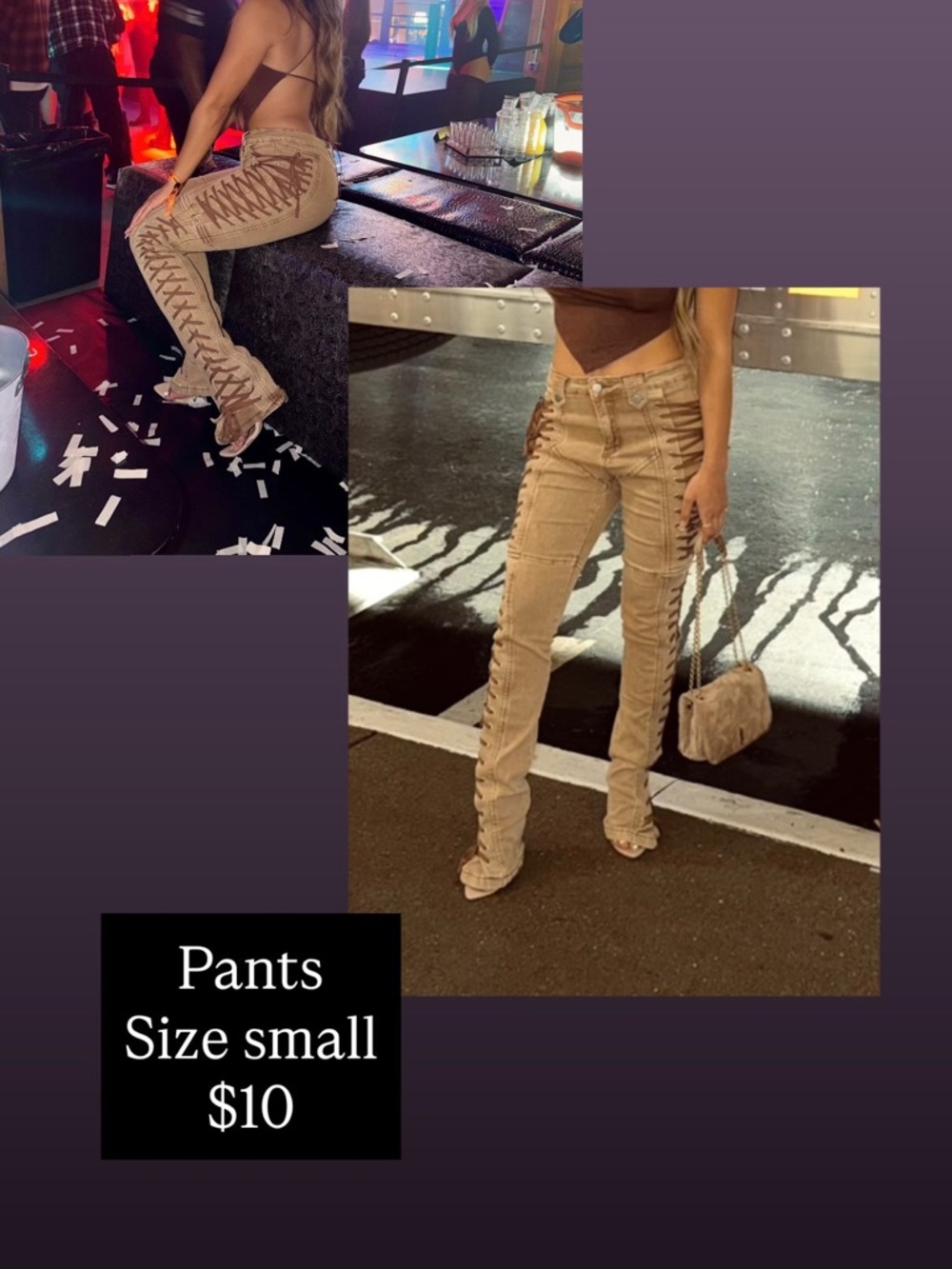 Beige Lace-Up Flared Pants - Women